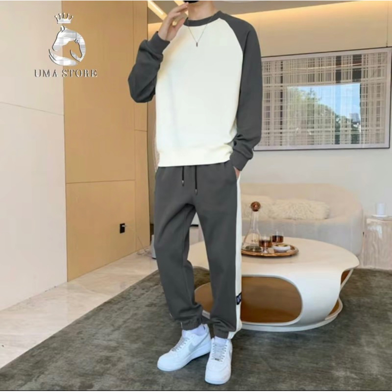 Bộ Quần Áo Nỉ  Nam  UMA Swearter Phối Màu_Chất Nỉ 2 Da Cá Cao Cấp, Áo Cổ Tròn Tay Phối Màu, Quần Dài