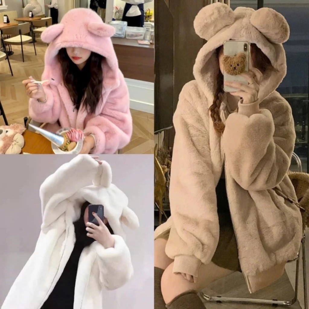 ÁO LÔNG QUẢ BÔNG TAI THỎ ULZZANG CHẤT MỊN ĐẸP ĐỦ 7 MÀU HOTTREND