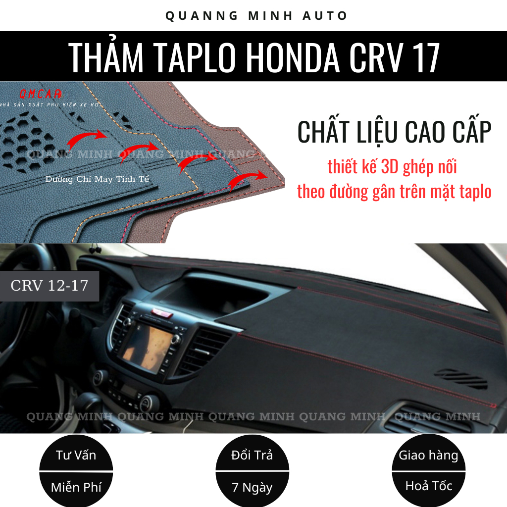 Thảm Taplo Ô Tô, Thảm Honda CRV 2012 2013 2014 2015 2016 2017 Da Pu Nappa Được Thiết Kế Ghép Nối