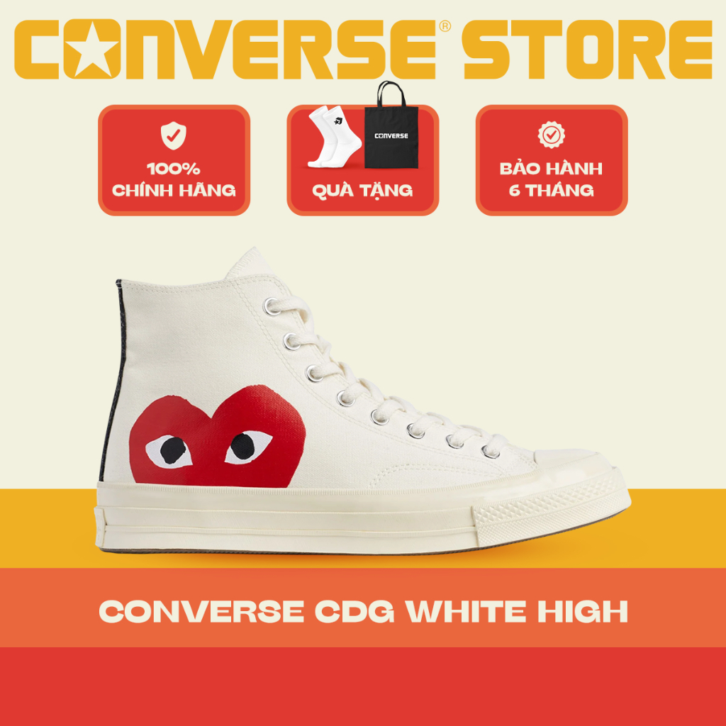 [  CHÍNH HÃNG ] giày sneaker CONVERSEE CDG HIGH WHITE (CDG_TC)