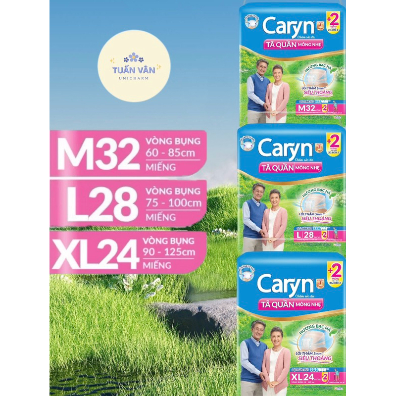 Tã quần người lớn Caryn mỏng nhẹ chống tràn dành cho người già 3 size dễ dàng lựa chọn +2 miếng