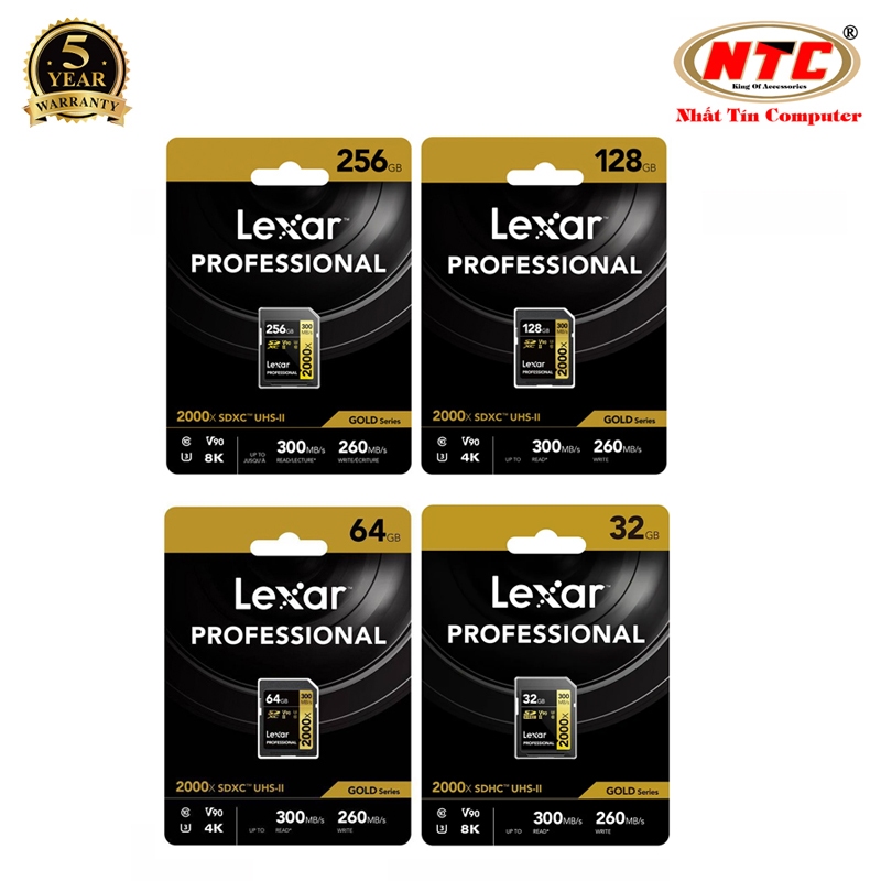 Thẻ nhớ Máy Ảnh SDXC Lexar Professional 2000X 256GB / 128GB / 64GB / 32GB UHS-II U3 V90 đọc 300MB/s ghi 260MB/s