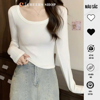  Áo Thun nữ dài tay cổ tròn thời trang chất thun tăm cao cấp- tặng kèm dây buộc tóc siêu xinh 