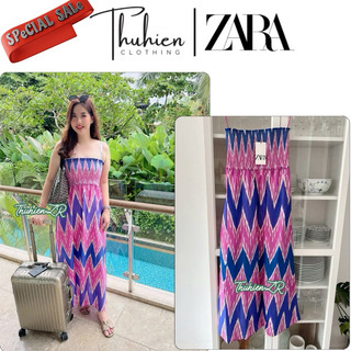 (Chính hãng size XS)Váy maxi ZARA 2731/251/330 kiểu hoạ tiết kẻ caro tím(kèm ảnh thật)