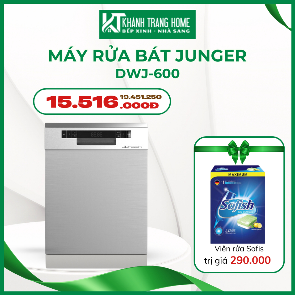 Máy rửa bát Junger DWJ-600 dung tích 14 bộ 7 chương trình rửa đa dạng - Khánh Trang Home