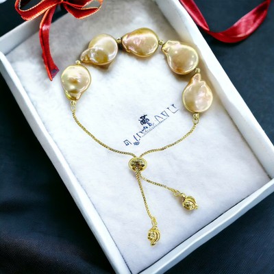 Vòng Tay Ngọc Trai Dây Rút Màu Vàng Kim Xinh Xắn, Tinh Tế - Ngọc Trai Trường Thịnh