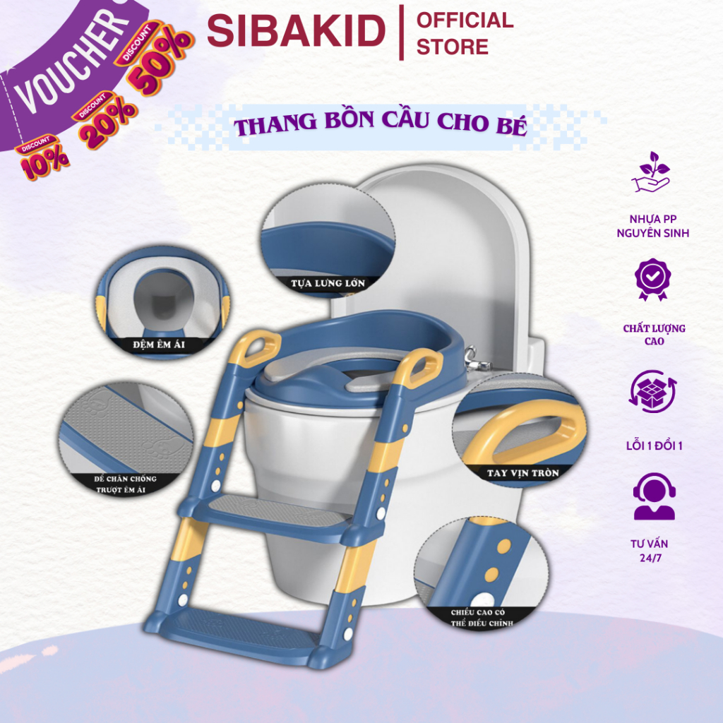Thang Bồn Cầu Vệ Sinh Kèm Bệ Lót Thu Nhỏ Bồn Cầu Có Tay Vịn Gấp Gọn An Toàn Cho Bé Yêu