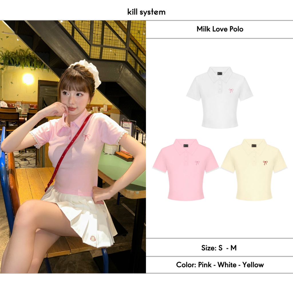 Áo thun Polo Milk Love chất vải thoáng mát thêu hình nơ sắc nét - Killsystem