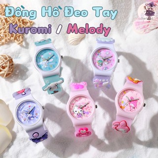 Đồng Hồ Đeo Tay Hình Kuromi /Melody /Cinnamonroll /  Kèm Sticker Dễ Thương Chất Liệu Sillicon Mềm Mại An Toàn Cho Bé