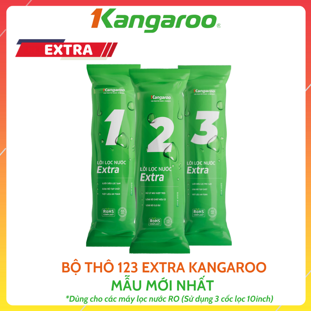 Combo Bộ Thô Extra Kangaroo Mẫu Mới Dùng Cho Các Máy Lọc Nước RO Giúp Loại Bỏ Tạp Chất, Cặn Bẩn, Xử Lý Mùi Vượt Trội