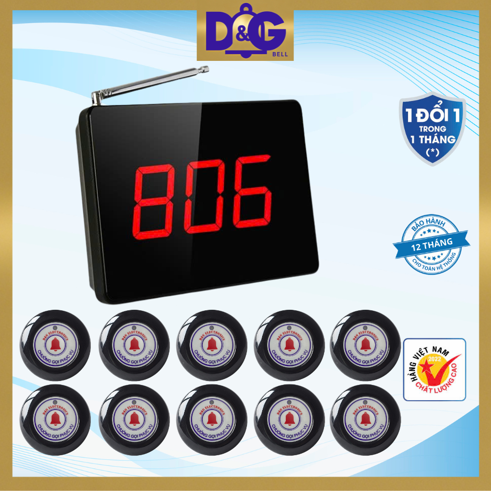  Chuông Gọi Phục Vụ TIẾNG VIỆT D&G Bell - Màn Hình D0301 Hiển thị 3 Chữ Số Nút nhấn tiếng Việt 