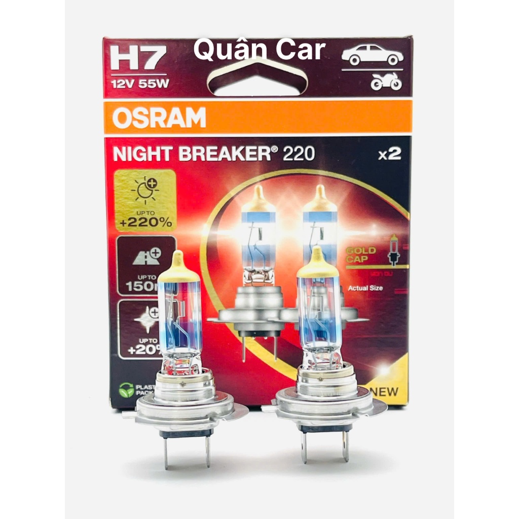 [MỚI NHẤT] Combo 2 Bóng Đèn Halogen H7 tăng Sáng 220% OSRAM Night Breaker 12V 55W - Nhập Khẩu Chính 