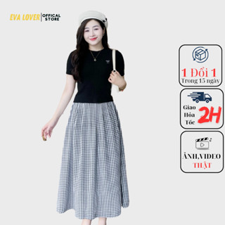 Chân váy xòe kẻ Caro dài 80cm kẻ nhật mềm cạp khóa 2 lớp Evalover