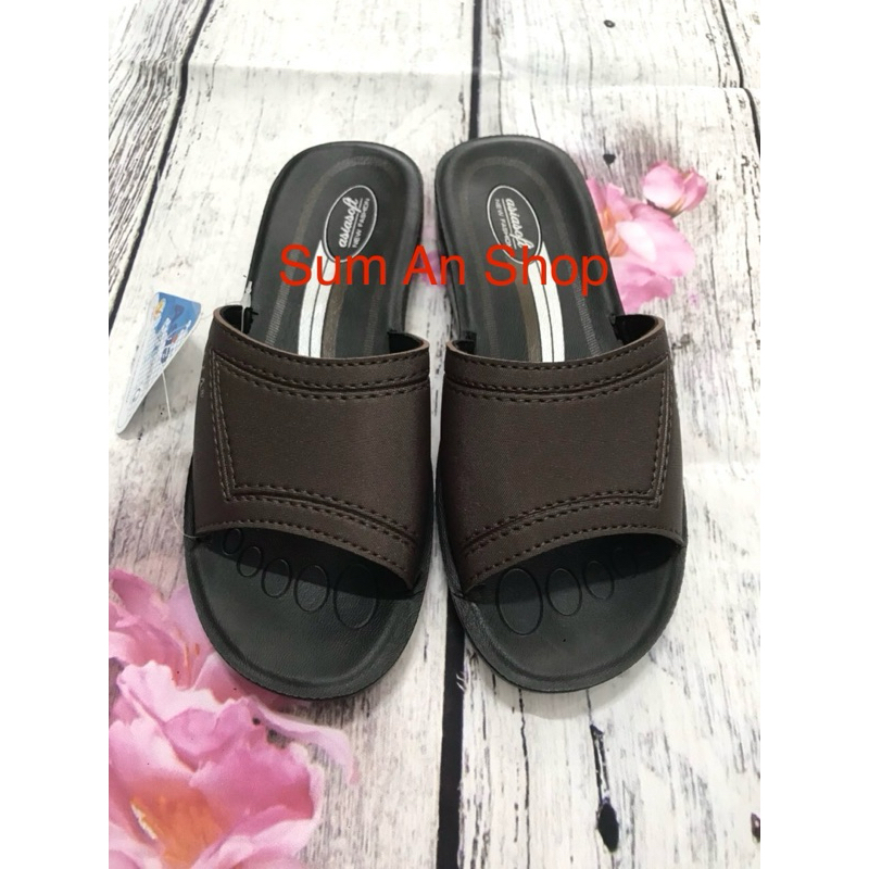 Dép bà già đúc DW92 Nâu nữ trung niên quai ngang Asia