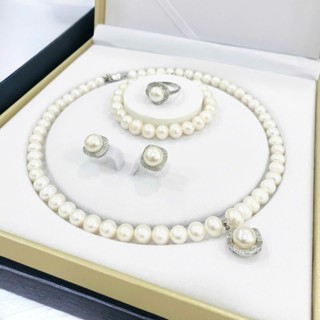 Bộ Trang Sức Ngọc Trai 8ly Mix Phụ Kiện Bạc 4 Món Tinh Tế, Sang Trọng - Ngọc Trai Trường Thịnh