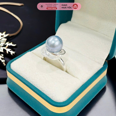 Nhẫn Bạc 925 Đính Ngọc Trai 10ly Xanh Lam Size 7 Sang Trọng, Tinh Tế - Ngọc Trai Trường Thịnh