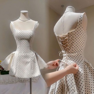 D257 Cabernet Zoey Dress đầm xoè chấm bí hai dây dáng ngắn tôn eo đi tiệc, đi chơi