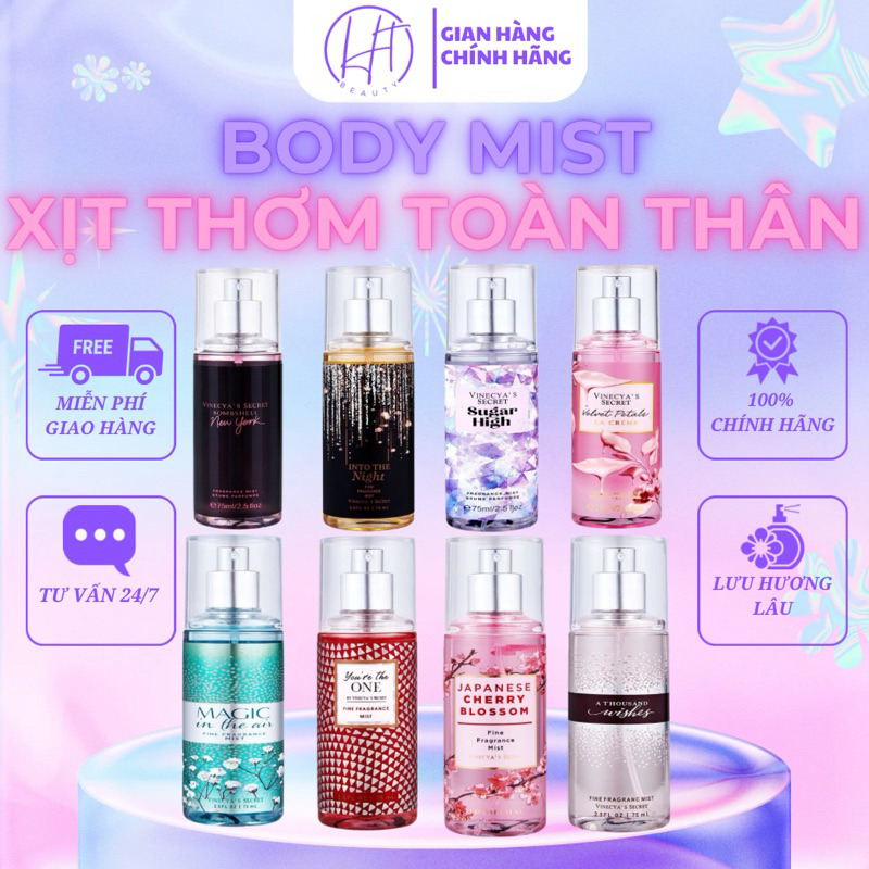 Nước Hoa Body Mist Nam Nữ Unisex, Victoria's Secret Thơm Lâu, Xịt Body Lưu Hương tới 5h, Khử Mùi Cơ Thể, Chai 75 - 236ml