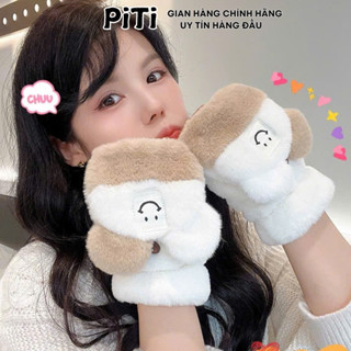 Găng tay mùa đông PITI gang tay hở ngón giữ ấm thời trang bao tay hình thú và hình mặt cười dễ thương cute nam nữ