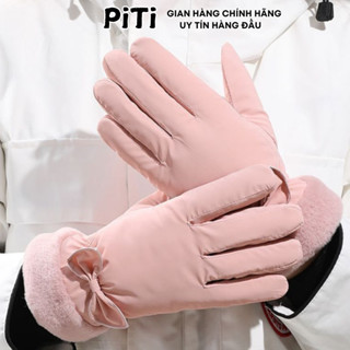 Găng tay vải ngón cảm ứng PITI gang tay nữ lót lông ấm áp bao tay vải lót lông giữ nhiệt phụ kiện thời trang mùa đông