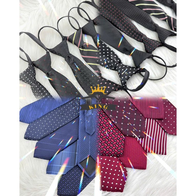 Cà vạt nam chú rể và công sở KING thắt sẵn họa tiết bản nhỏ 5-6cm lớn 8cm vải silk lụa mịn cao cấp sang trọng C020 C0020