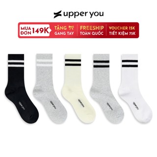 Tất Vớ Nam Nữ Cổ Cao UPPER YOU Cotton Tự Nhiên Thiết Kế Sọc Gân Kẻ Sọc Dày Dặn Êm Ái Thoáng Khí Khử Mùi - BSF4001
