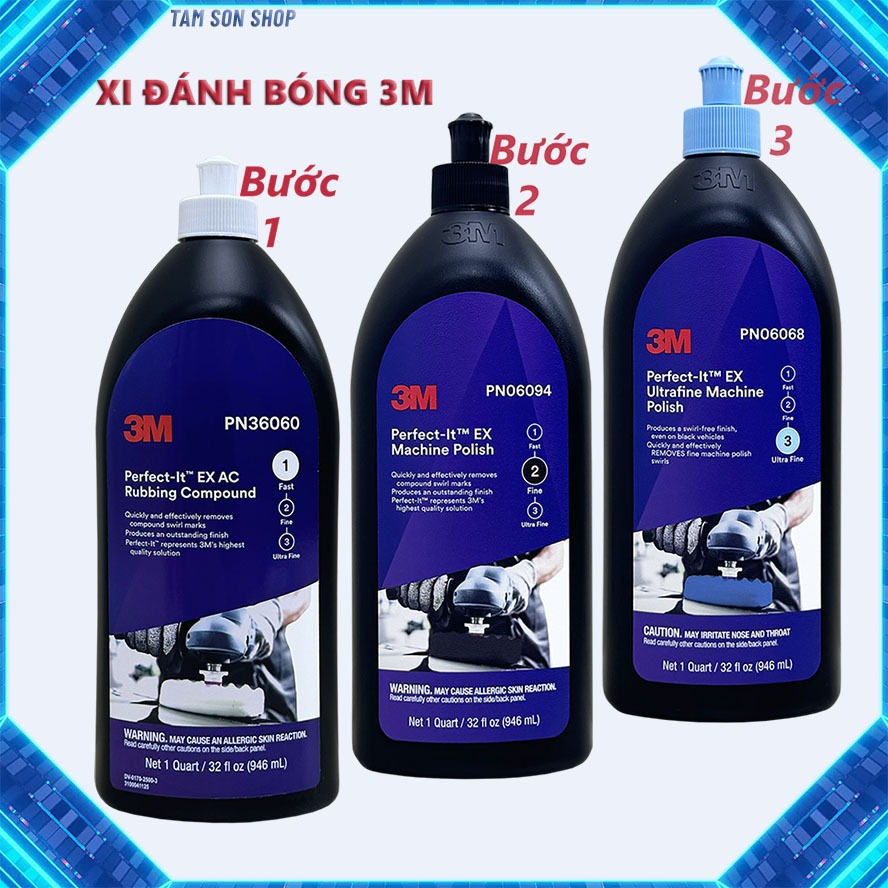 Xi đánh bóng sơn xe 3M 3 bước 36060 06094 06068 và wax bóng sơn