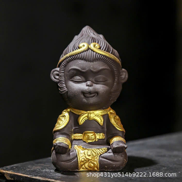 Tượng gốm Tôn Ngộ Không thiền, Tôn Ngộ Không niệm trang trí bể cá, bể thủy sinh, tiểu cảnh