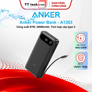 Pin sạc dự phòng Anker A1383 dung lượng 20000mAh, tích hợp cáp Type C IP và laptop, công suất 87W