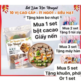 Sét Làm Kẹo Nougat 525g (~50-60 cái) Ít Ngọt Tặng Kèm Bơ Nhạt, Giấy nến, Bột Matcha, Bột Cacao mix vị 