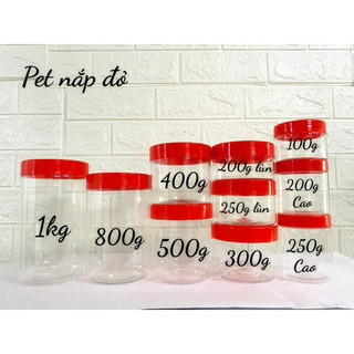 10 Hủ nhựa PET trong nắp màu. Hủ đựng có kèm nắp lót chống tràn