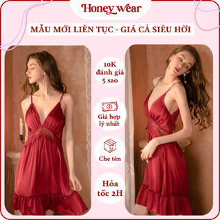 [HÀNG MỚI VỀ] Váy Ngủ Lụa Cao Cấp Phối Ren Dáng Dài Hở Lưng Nhấn Eo Honey Wear Đầm Ngủ Hai Dây Phong Cách Quý Tộc A111