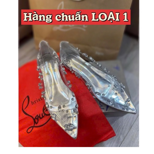 (Hàng ĐẾ ĐỎ Cao Cấp) Giày búp bê pha lê trong suốt đính đá 2cm, hàng ĐÁ bấm khuy - kín mũi không hở