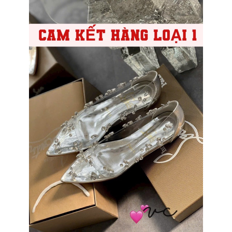 (Hàng ĐẾ ĐỎ Cao Cấp) Giày búp bê pha lê trong suốt đính đá 2cm, hàng ĐÁ bấm khuy - kín mũi không hở | BigBuy360 - bigbuy360.vn