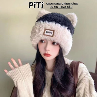 Mũ len nữ dệt kim tai thỏ dễ thương PITI nón len beanie nữ trùm đầu ấm áp phụ kiện thời trang mùa đông