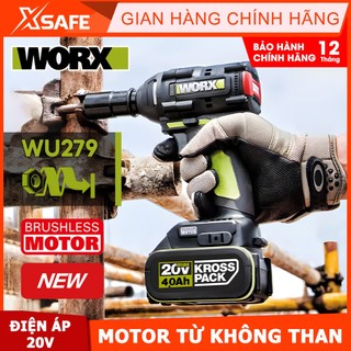  Máy siết bulong dùng pin 20V WORX WU279 motor từ không chổi than dùng vặn siết buloong ốc vít 