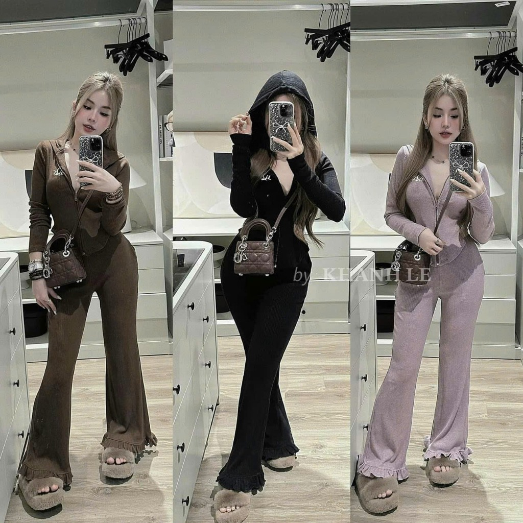 set đồ nữ sang chảnh,bộ thu đông nữ len Dior có mũ AB61