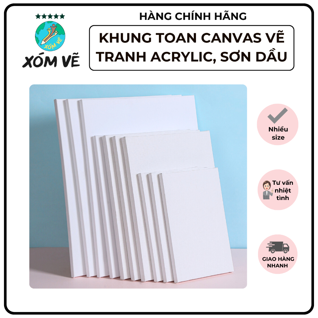 [XÓM VẼ] Khung tranh canvas, toan canvas vẽ tranh sơn dầu, acrylic nhiều size, giá tận xưởng