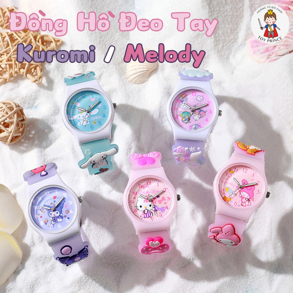 Đồng Hồ Đeo Tay Kuromi / Melody / Cinnamonroll Xinh Xắn Dây Đeo Sillicon Cao Cấp Kèm Sticker Đáng Yêu Cho Bé
