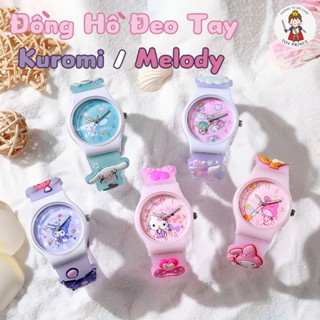 Đồng Hồ Đeo Tay Kuromi / Melody / Cinnamonroll Xinh Xắn Dây Đeo Sillicon Cao Cấp Kèm Sticker Đáng Yêu Cho Bé