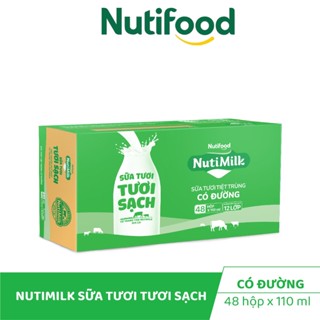 Thùng 48 Hộp 110/ 180mL Sữa Tươi Tươi Sạch Không đường/ Ít Đường/ Có Đường NUTIMILK - NUTIFOOD