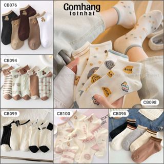 Combo 5 đôi tất cute nữ cổ ngắn họa tiết GOMTAT, set vớ nữ dễ thương cổ thấp vintage siêu thoáng mát