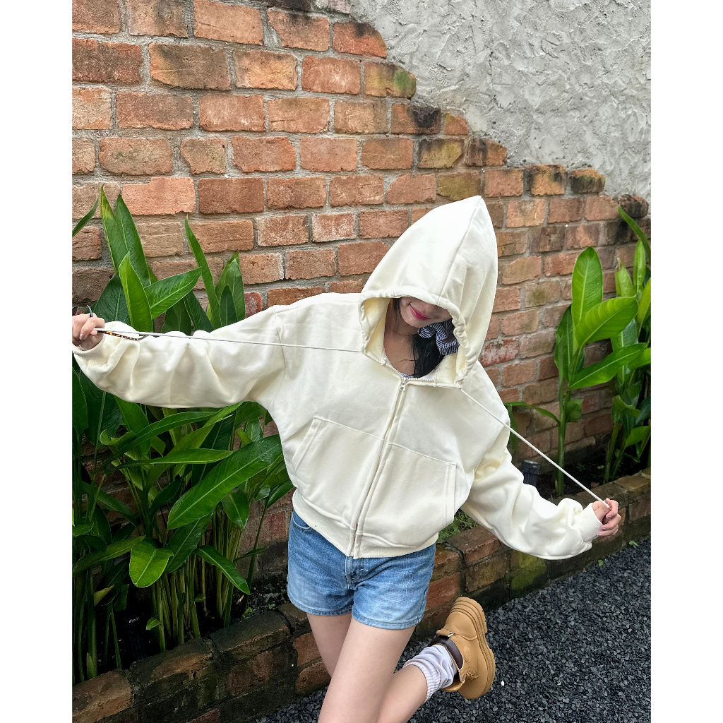 Áo khoác hoodie zip nữ croptop chống nắng nỉ hai da form rộng boxy mũ to thấm hút mồ hôi tốt - GHZ | BigBuy360 - bigbuy360.vn