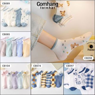 Set 5 đôi tất nữ cổ ngắn vintage, combo vớ nữ cổ ngắn thoáng mát, 5 đôi vớ cổ thấp sử dụng cả tuần