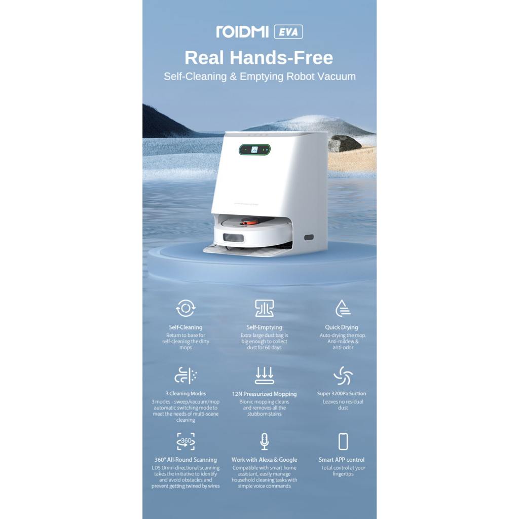 Robot Hút Bụi Lau Nhà Dreame bot W10s Pro/Xiaomi Roidmi Eva Tự Giặt Giẻ, Sấy Khô | BigBuy360 - bigbuy360.vn