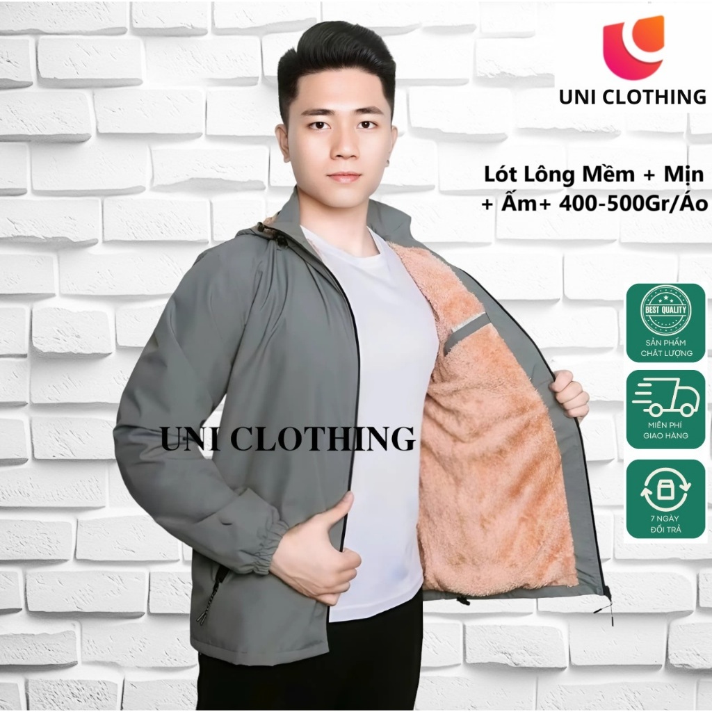 Áo khoác gió nam nữ lót lông, vải tráng bạc chống nước nhẹ, cản gió, cản bụi, mã INL