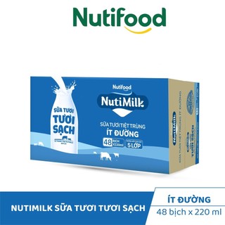   Hỏa Tốc HCM  Thùng 48 Bịch 220mL  12 Hộp 1L Sữa Tươi Sạch NutiMilk Có Đường  Ít Đường - NUTIFOOD 