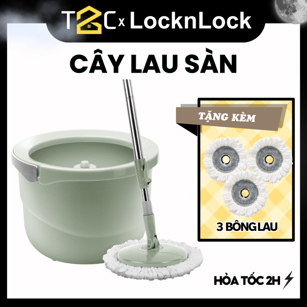 Bộ Cây Lau Nhà LocknLock Tự Vắt Thông Minh Lau Nhà 360 Độ Kèm 4 Bông Lau ETM498MITS2 T2C