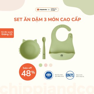 [Deal sốc] Set ăn dặm 3 món bát, yếm, thìa silicon cho bé CHIPPIANDCO có đế hít chống đổ