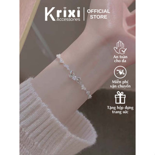 Lắc tay bạc 925 Krixi Silver, vòng tay bạc nữ chiếc nơ đính đá xinh xắn dễ thương